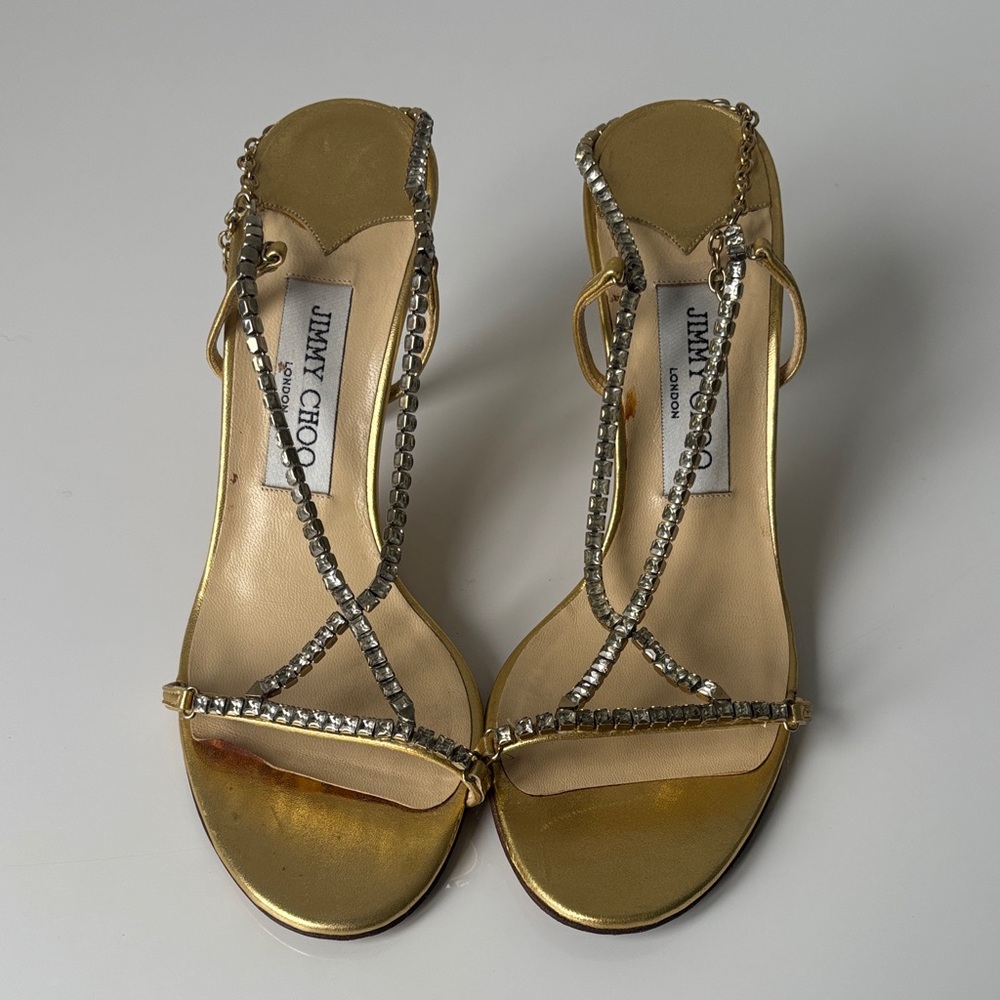 Jimmy Choo Gold Heels with Silver Straps